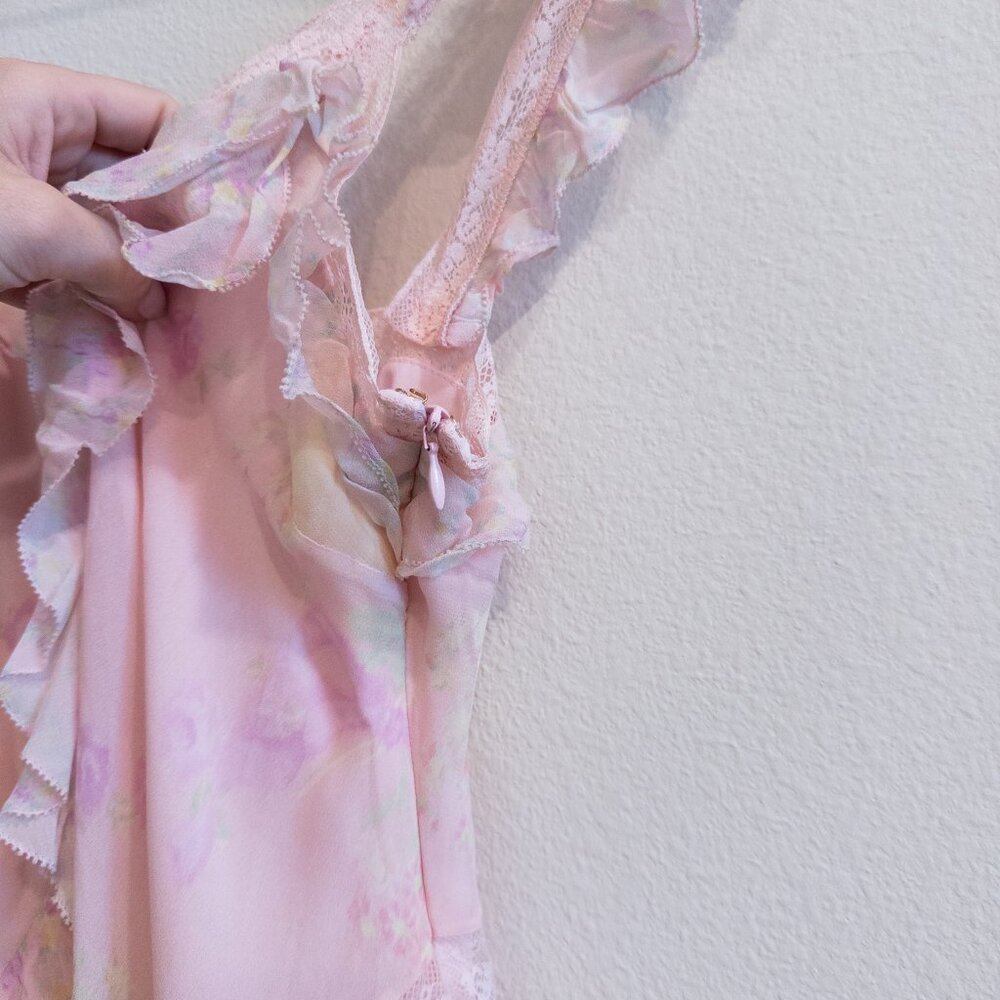 LoveShackFancy Serima Mini Dress Pink Combo Ruffled Lace Slip Dress, Size Small - Picture 4 of 8